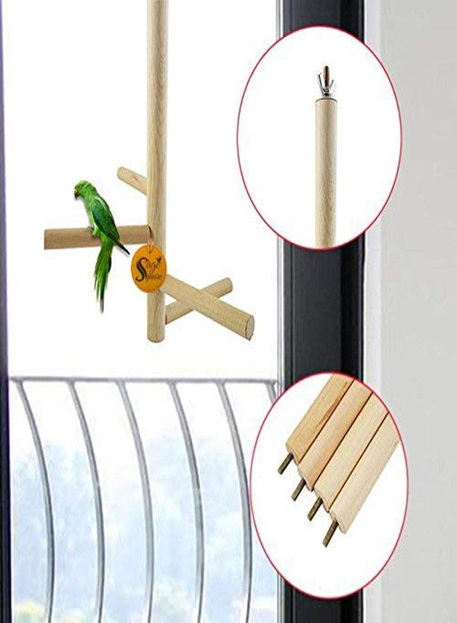 Sage Square 10 Inches / 25.5 cm Natural Wood 4 Stage Playful Climbing Cage Accessory Hanging Perch Bird Stand/Toy - Image 3